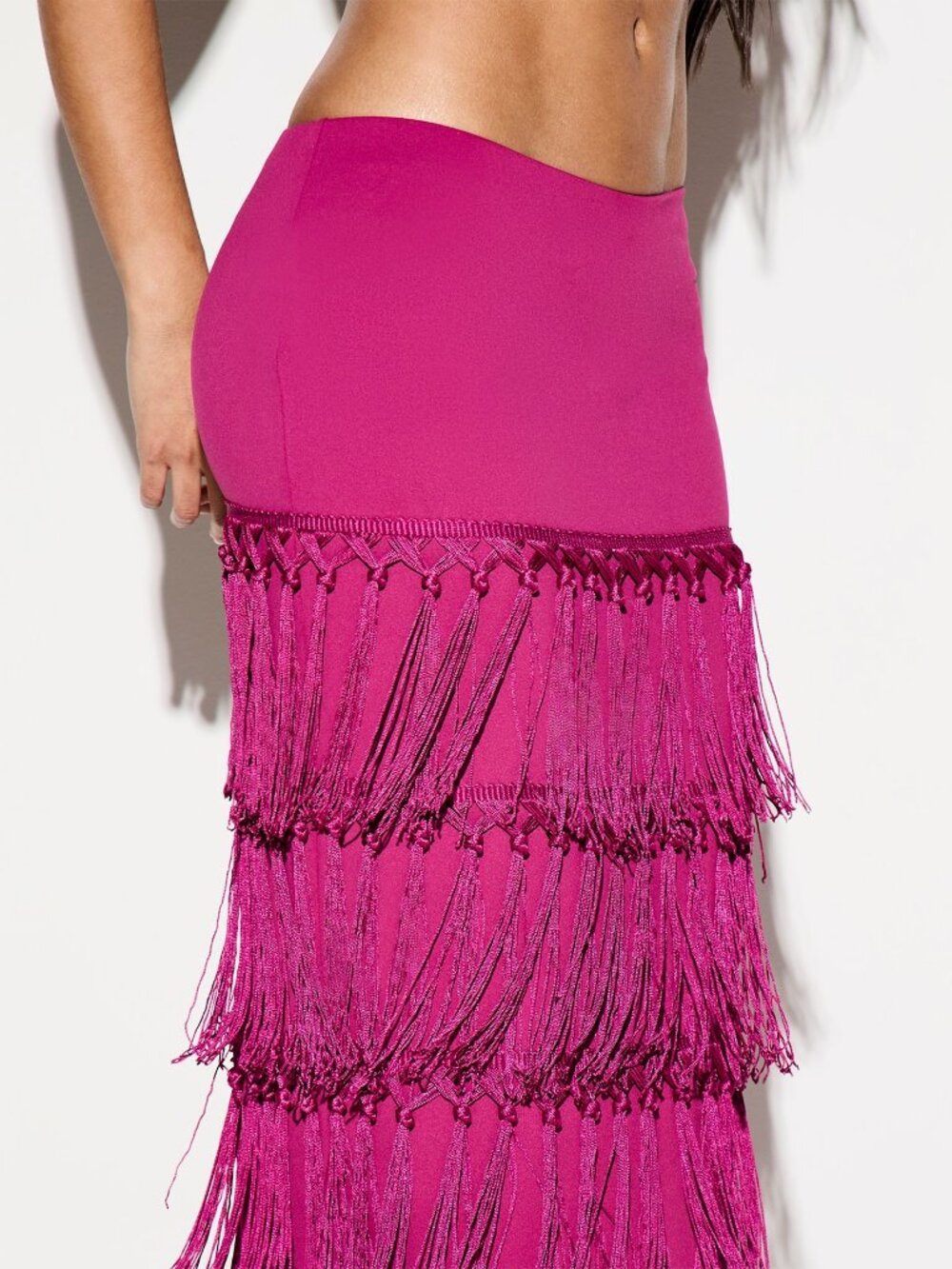Hot Pink Casual Women's Vibrant Fringe Cover-Up Maxi Skirt with Layered Tassels - Picture 5 of 5